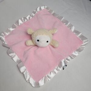 Baby Pink Lamb Silky Soft Satin Trim Lovey Security Blanket Plush Animal